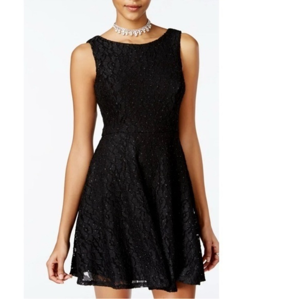 New Speechless Floral Lace Sleeveless Glitter Skater Dress Lined XS Juniors